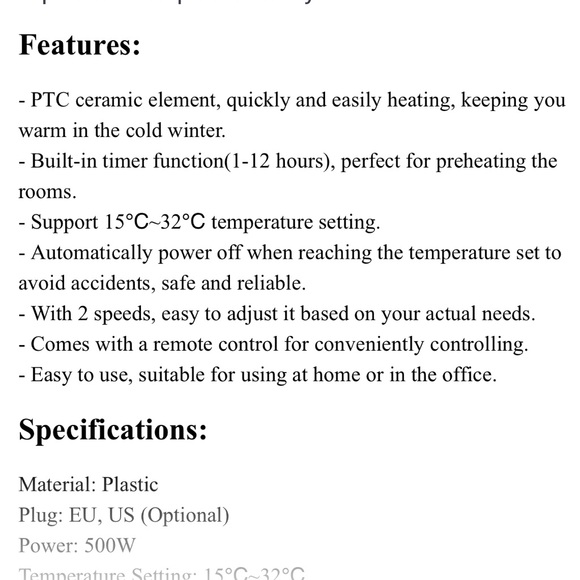 NWT Wall Plugin Portable Heater with remote control - Picture 8 of 13